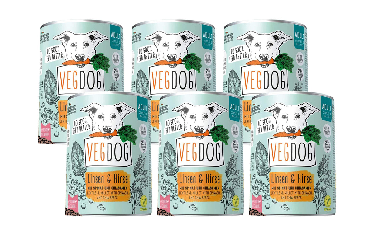 Vegdog, Nassfutter Adult Linsen + Hirse, 6