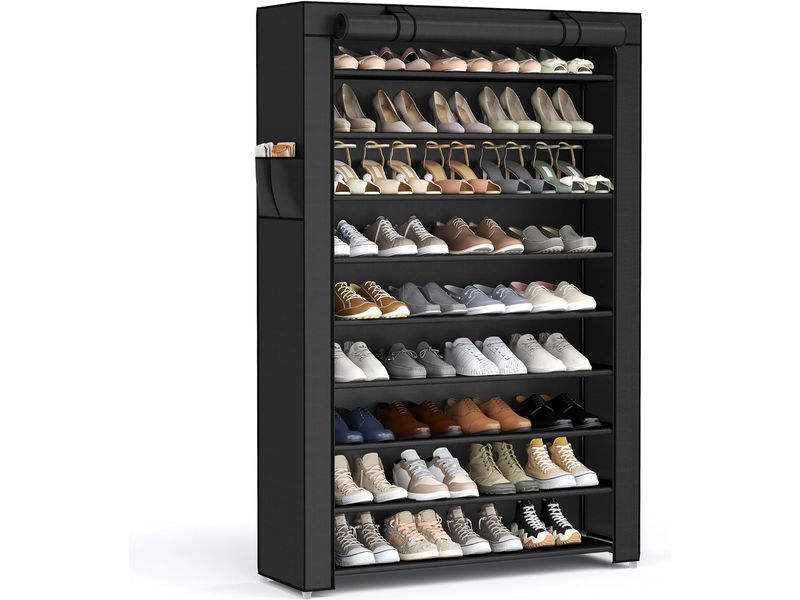 Songmics | Schuhgestell, 8 verstellb.Ablagen | 85x28x162 cm (BxTxH), Stahl,Textil,Kunstst.