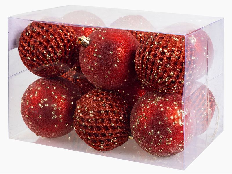 COCON | Weihnachtskugeln rot, 12 Stk. | Kunststoff, D: 8cm