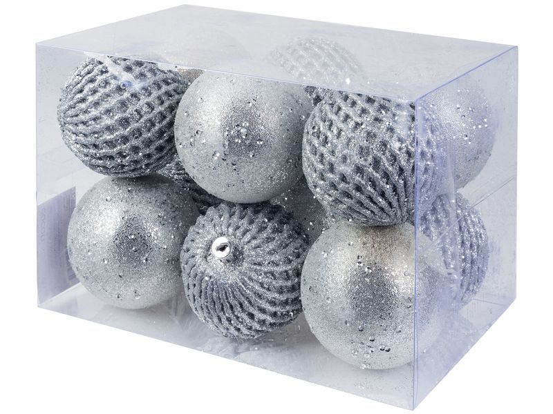 COCON | Weihnachtskugeln silber, 12 Stk. | Kunststoff, D: 8cm