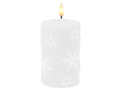 Dameco | LED Kerze Schneeflocke 7.5x12.5cm | LED ww, inkl. Timer 5/19h, exkl. 2x AA