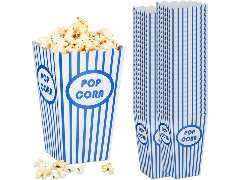 relaxdays | Popcorntüten 48er Set | Blau/Weiss, ca. 16 x 10,5 x 10,5 cm