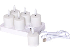 Star Trading | LED Kerze 6 Pack Flamme Charge | Indoor, Weiss, 8.50 cm Höhe, Timer