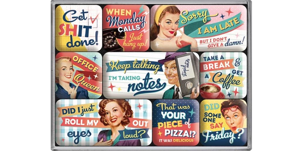 Nostalgic Art | Magnet-Set Say it 50's | 9 Stück, Gross: 9x7 cm, Klein: 2x3 cm