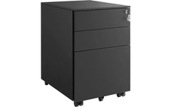 Songmics | Rollcontainer schwarz, Schloss | 52x39x60cm, mit 3 Schubladen