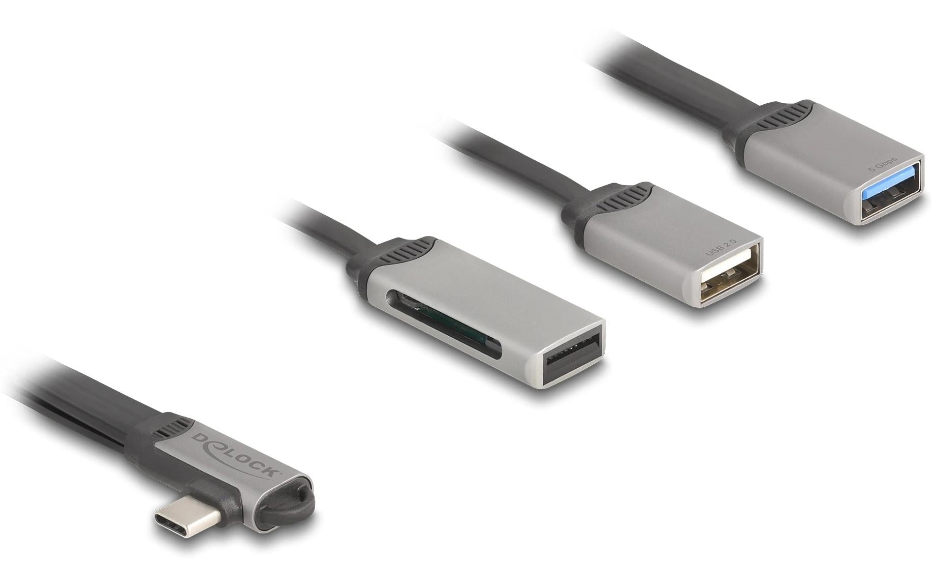 Delock USB-C Kabel-Hub, 2 Port, CardReader