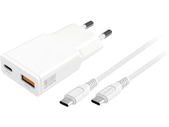4smarts | Netzladegerät PDPlug Slim Duos | 20W GaN,1C und 1A + USB-C Kable 1.5m, Weiss