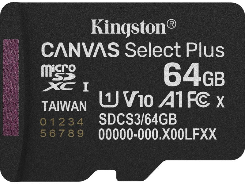 Kingston | Canvas Select Plus microSDXC Card 64GB Gen3 | A1, lesen 100MB/s, schreiben 10MB/s