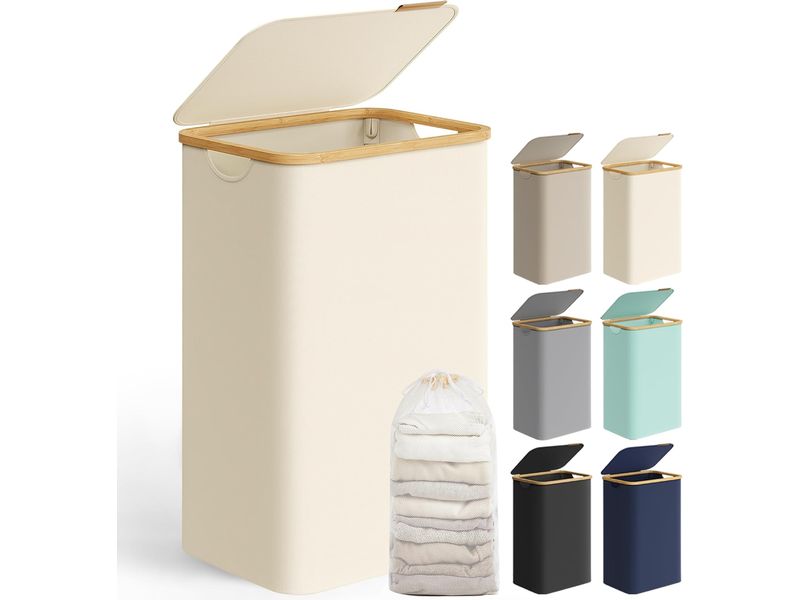 Songmics | Wäschekorb Natur, 90 L | 42x22.5x cm, trockene Wäsche,Bambus,Poly.