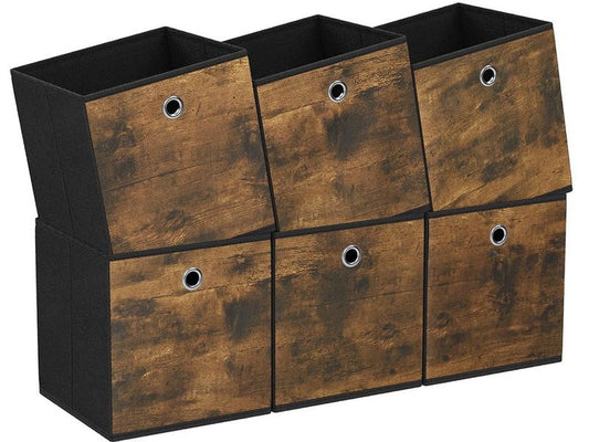 Songmics | Aufbewahrungsboxen,6er Set,faltbar | Braun-Schwarz, Stoffbox, 30 x 30 x 30 cm
