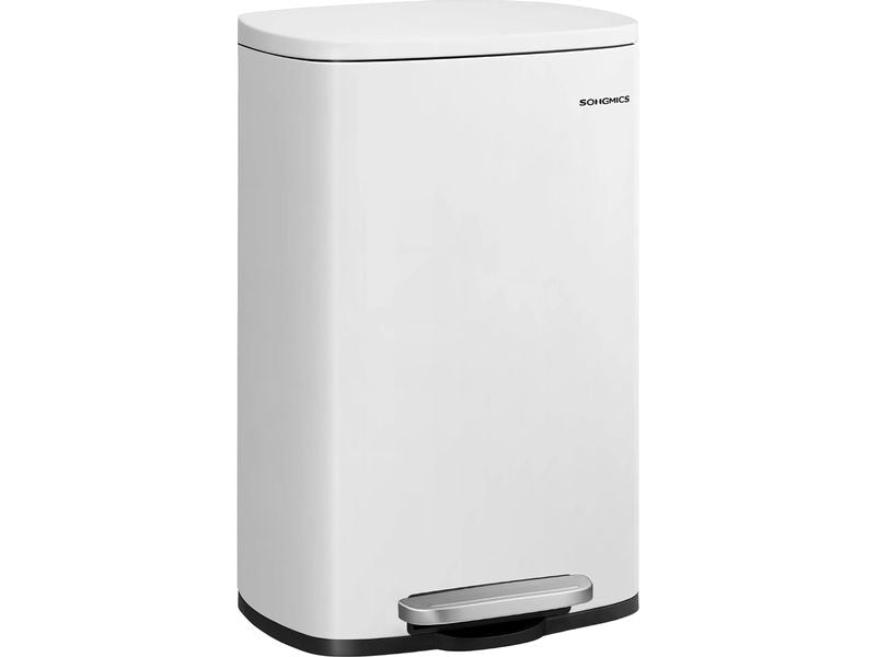 Songmics | Treteimer 50 Liter, Weiss | 43.2x37.1x63.2 cm, Stahl, Kunststoff