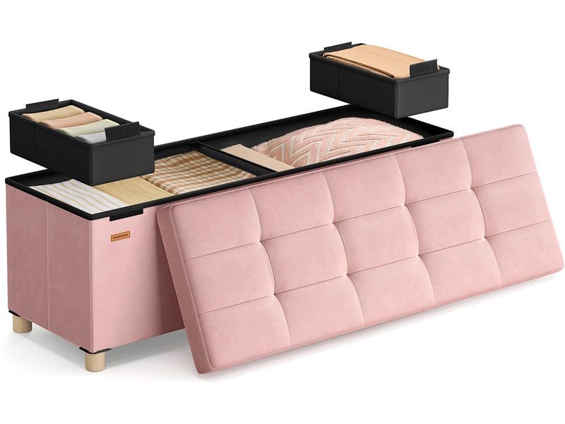 Songmics | Sitztruhe Ottomane, 110x38x40 cm | Rosa, MDF, Schaumstoff