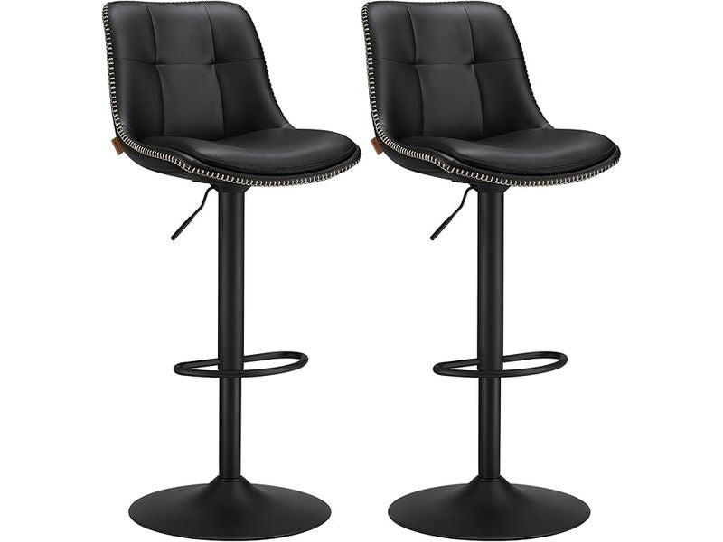 VASAGLE | Barhocker Schwarz, 2er Set | 49.2x48.1x93.1-114.1 cm, Kunstleder