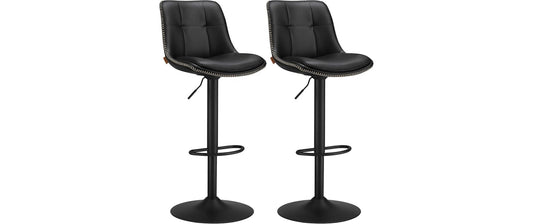 VASAGLE | Barhocker Schwarz, 2er Set | 49.2x48.1x93.1-114.1 cm, Kunstleder