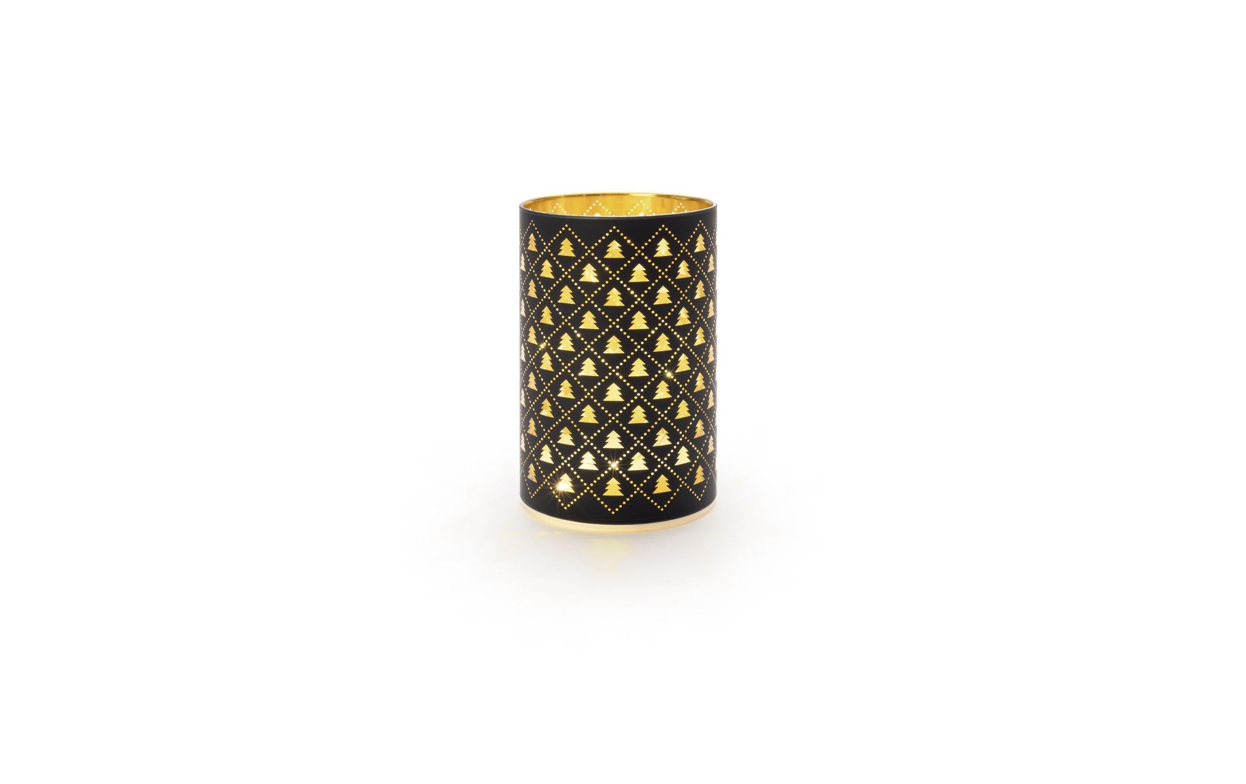 STT LED Windlicht Glas Tree schwarz