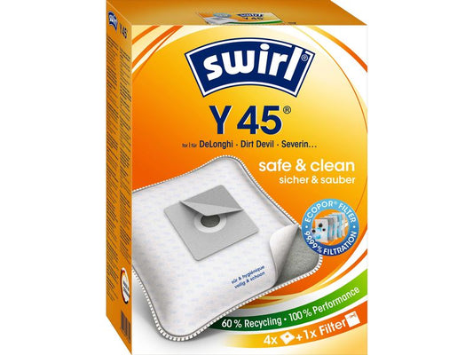 Swirl | Staubfilterbeutel MicroPor Y45 | 4 Stk, für Modelle DeLonghi, Dirt Devil, MB