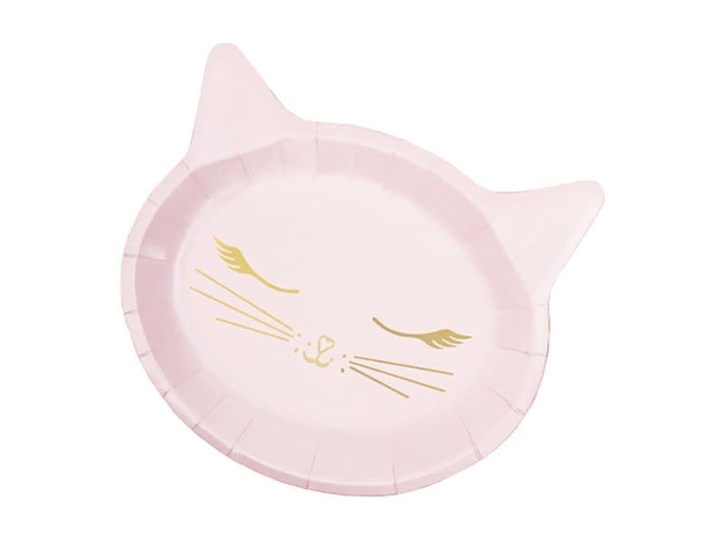 Partydeco | Teller Katze | rosa, 22x20cm, 6 Stück