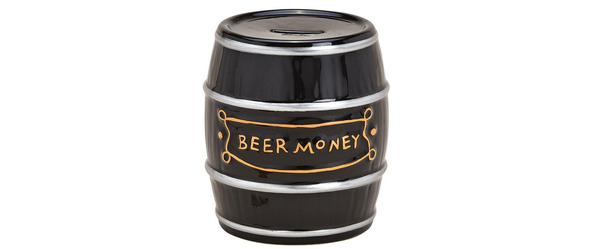 Spardose Fass, Beer Money, Keramik, schwarz