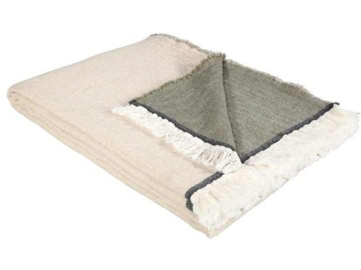 Eskimo | Decke Lily 140x200 cm, Beige-Salbei | 70% Baumwolle, 30%Wolle, waschbar 30 Grad