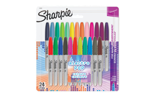 Sharpie | Fein Permanentmarker Electro Pop | Stärke: F, Rundspitze, 24er Blister