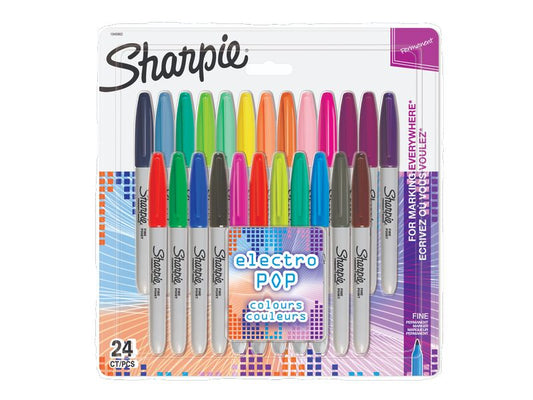 Sharpie | Fein Permanentmarker Electro Pop | Stärke: F, Rundspitze, 24er Blister