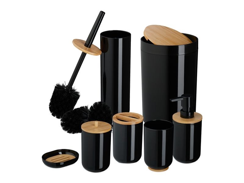 relaxdays | Badezimmer Set | 7-teilig, Schwarz
