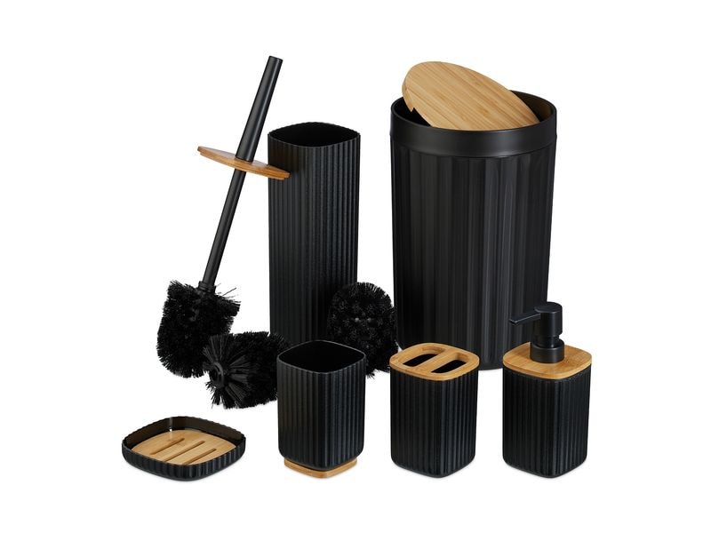 relaxdays | Badezimmer Set | 6-teilig, Schwarz