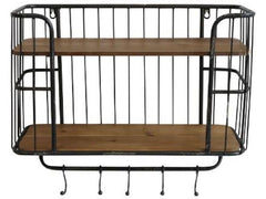 Chic Antique | Regal mit 5 Haken, Kiefernholz | schwarz/braun H: 45cm, L: 52cm, B: 20.5cm
