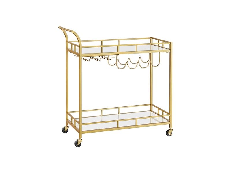 VASAGLE | Bartrolley Gold, 2 Ablagen | 86.1x38.1x90.2 cm (LxBxH), Eisen, Glas