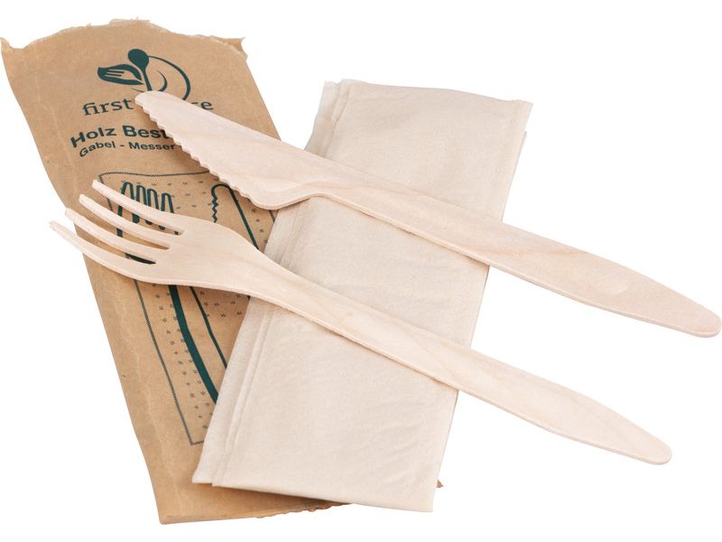 ELCO | Holzbesteck 3er Set, 50 Stück | Gabel-Messer-Serviette