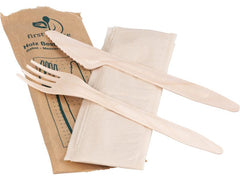 ELCO | Holzbesteck 3er Set, 50 Stück | Gabel-Messer-Serviette