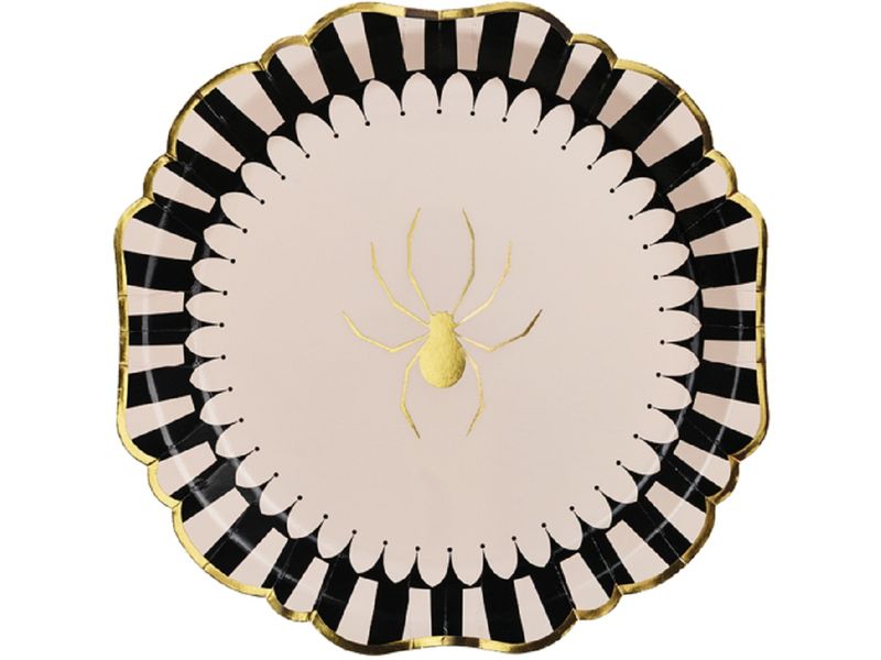 Partydeco | Teller Spinne | 23 cm, schwarz/gold, 6 Stk