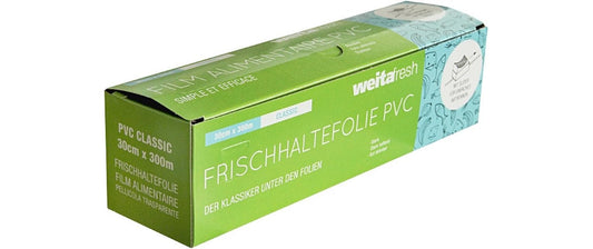 Weita | Frischhaltefolie WF Classic PVC B30cm | 1 Rolle 300m,Einzelbox m. Slider,9my