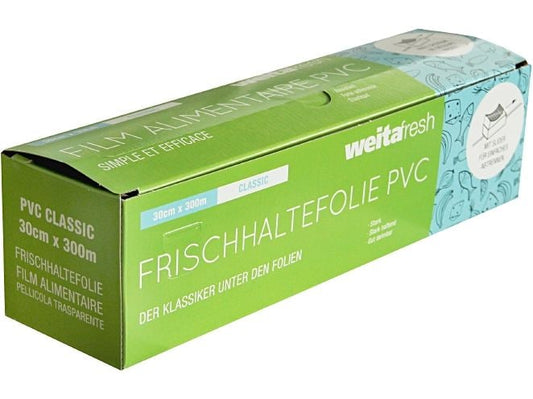 Weita | Frischhaltefolie WF Classic PVC B30cm | 1 Rolle 300m,Einzelbox m. Slider,9my