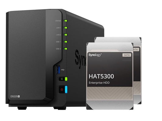 Synology | DS225+, 2-bay NAS | inkl. 2x 8TB HDD Synology Ent. HAT53x