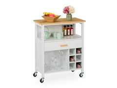relaxdays | Küchenwagen mit Weinregal | 80 x 65 x 35 cm, Weiss