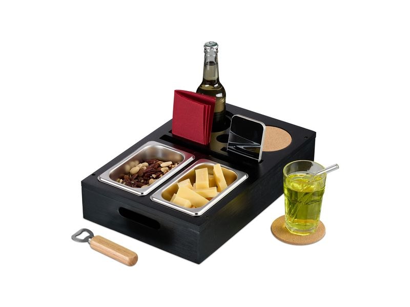 relaxdays | Couchbar | mit Snackschalen, Schwarz