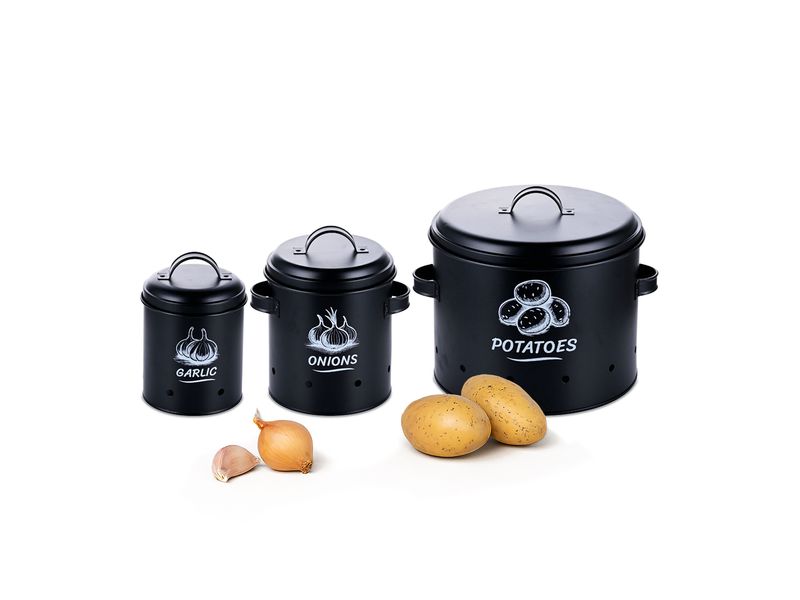 relaxdays | Kartoffelbehälter 3er Set, Schwa | 3er Set, Schwarz
