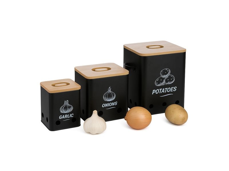 relaxdays | Kartoffel Aufbewahrungsbox | 3er Set, Schwarz