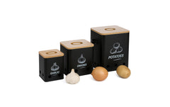 relaxdays | Kartoffel Aufbewahrungsbox | 3er Set, Schwarz