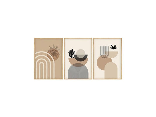 Wallxpert | Bild Arches Beige/Blau 3-teilig | 3 Stück à 50x35 cm, MDF, Massivholz