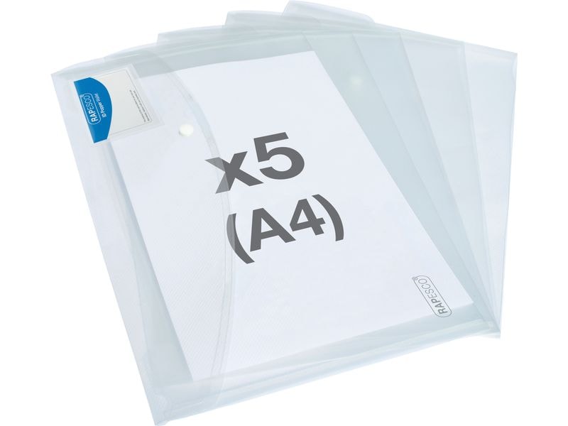 Rapesco | Eco Dokumententasche A4+ | transparent, 5 Stück