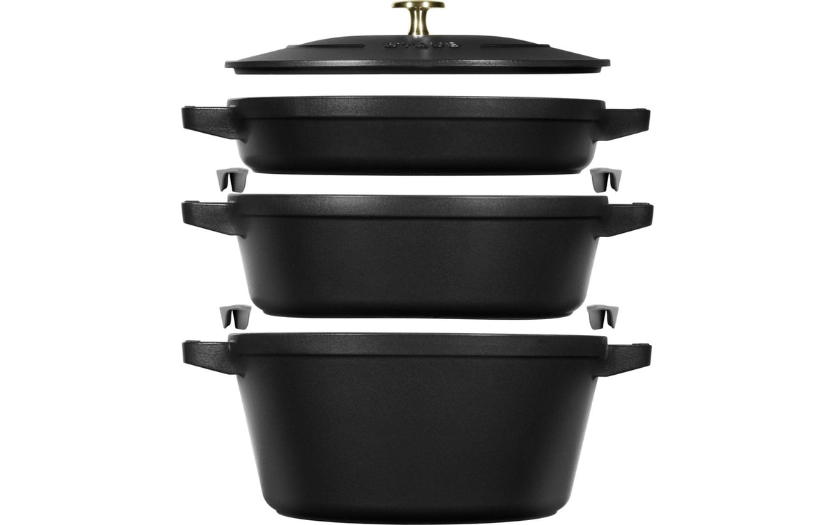 Staub Cocotte 4tlg. 24cm, rund, Schwarz,