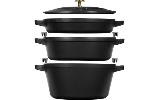 Staub Cocotte 4tlg. 24cm, rund, Schwarz,