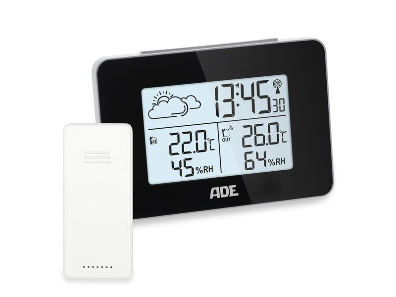 ADE | Wetterstation mit Funk-Aussensensor | mit DCF-Funkuhr, schwarz