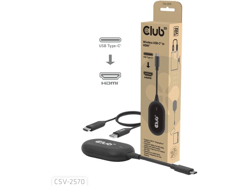 Club 3D | CSV-2570 Drahtloser Sender | und -Empfänger USB Type-C - HDMI