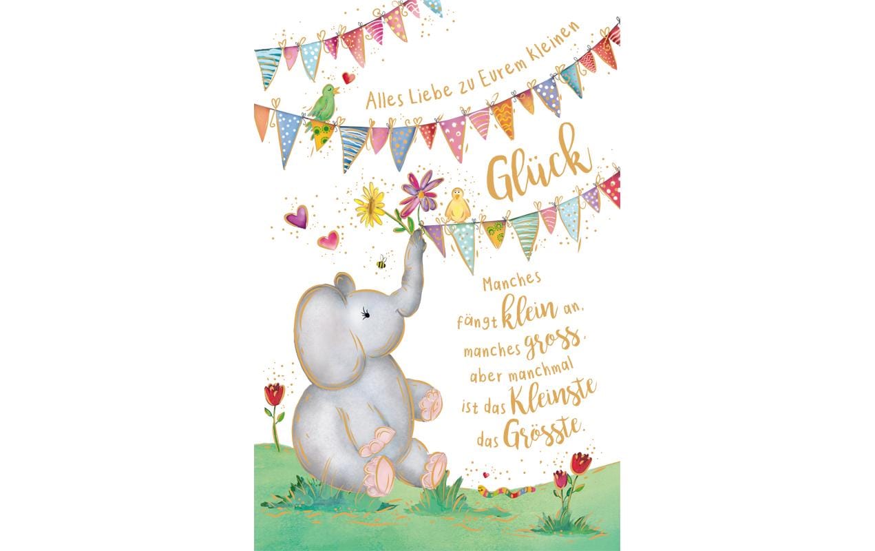 ABC Geburtskarte, spielender Elefant