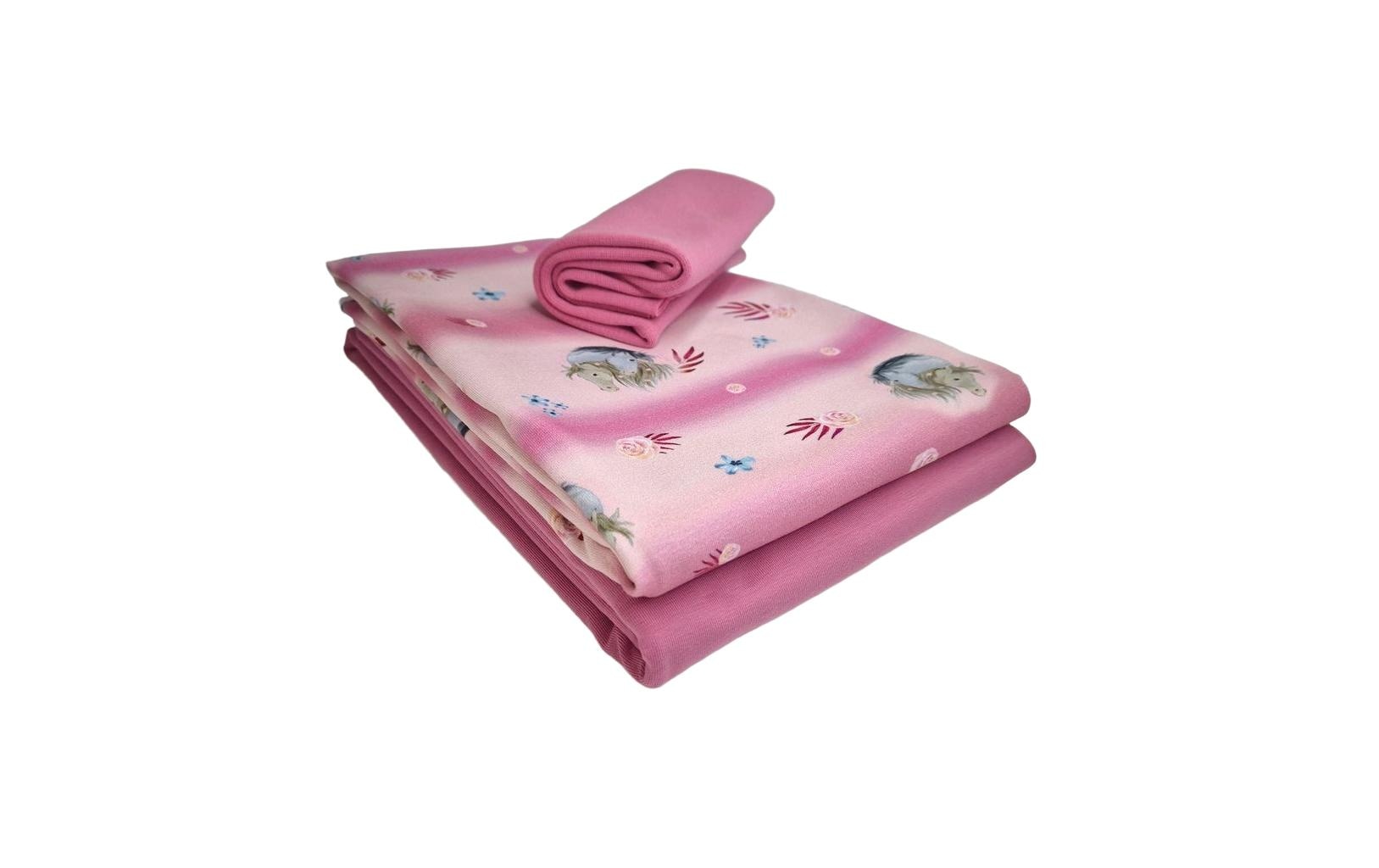 Stoff-Set Jersey Pferd rosa