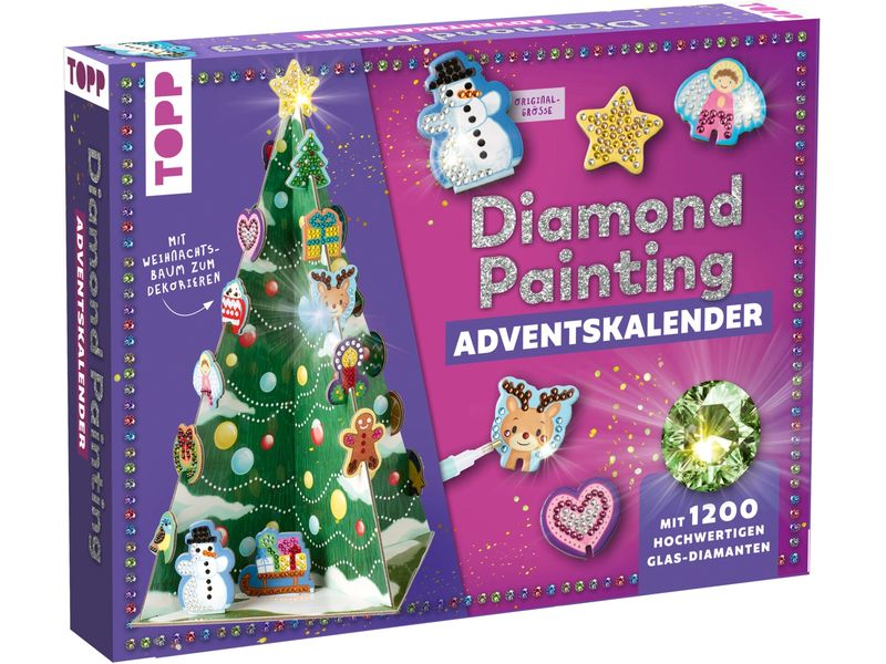 Frechverlag | Topp Adventskalender Diamond Painting | Aufstellbaum 30cm, 1200 Diamanten