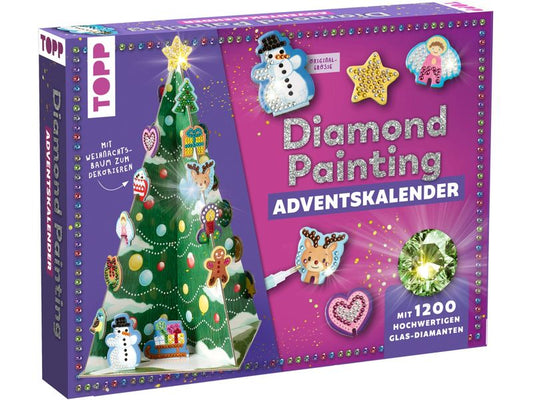Frechverlag | Topp Adventskalender Diamond Painting | Aufstellbaum 30cm, 1200 Diamanten